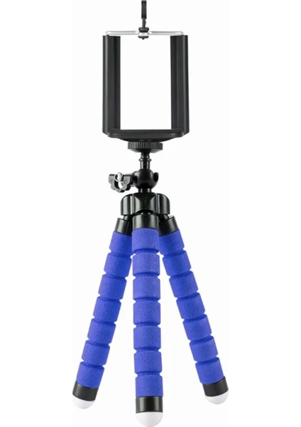 Süngerli Ahtapot Tripod + Telefon Aparatı Mavi