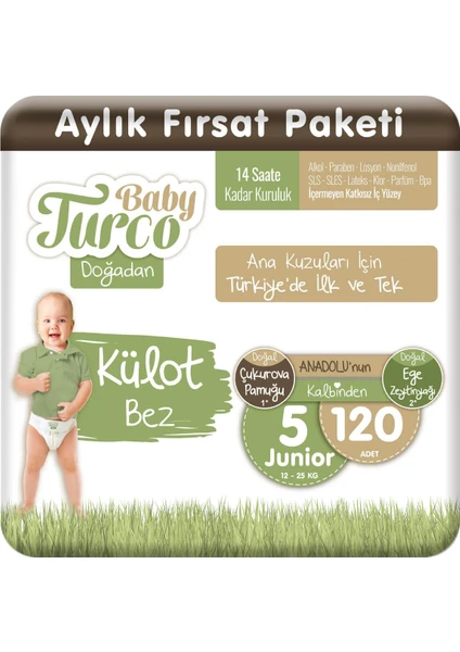 Baby Turco Doğadan Külot Bez 5 Numara Junıor 120'li