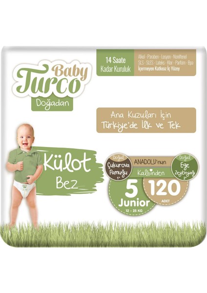 Baby Turco Doğadan Külot Bez 5 Numara Junıor 120'li