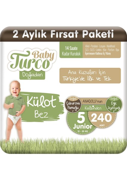 Baby Turco Doğadan Külot Bez 5 Numara Junıor 240'lı