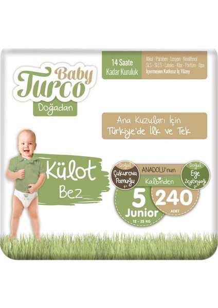 Baby Turco Doğadan Külot Bez 5 Numara Junıor 240'lı