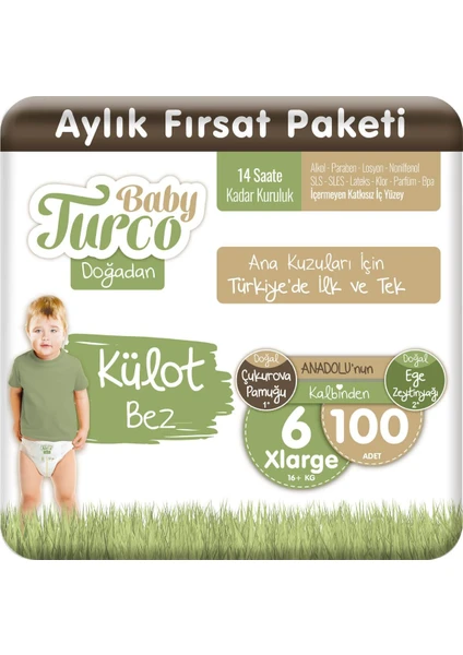 Baby Turco Doğadan Külot Bez 6 Numara Xlarge 100'lü