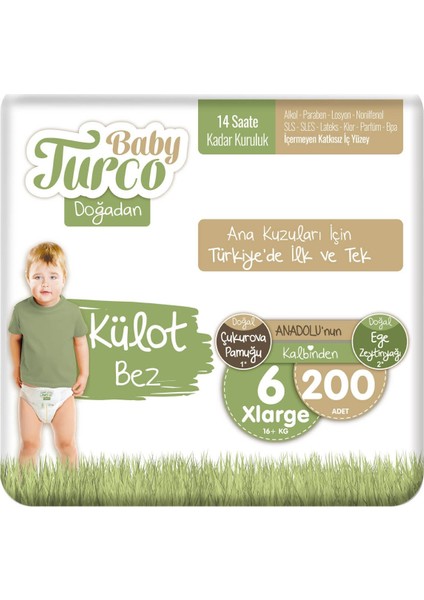 Baby Turco Doğadan Külot Bez 6 Numara Xlarge 200'lü