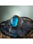 Aqua Blue Taşlı Vav Işlemeli Gümüş Erkek Yüzük 2