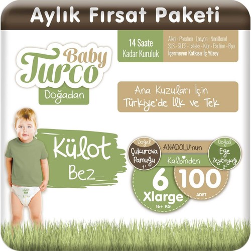 Baby Turco Doğadan Külot Bez 6 Numara Xlarge 100'lü