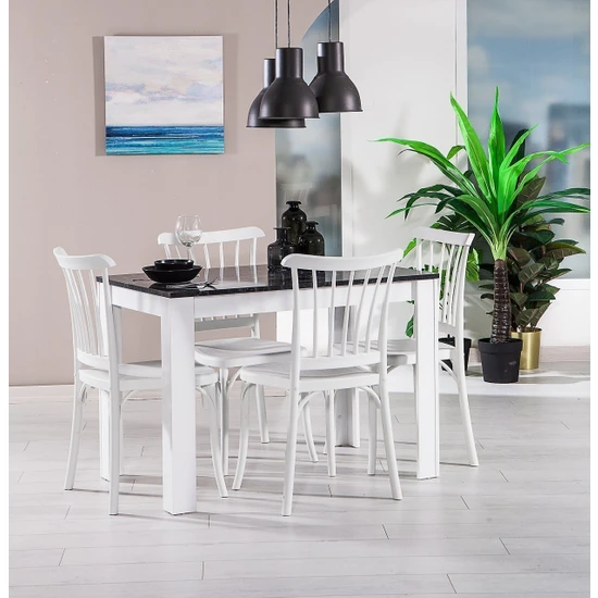 ModaLife Mirage Masa + Violet 4 Adet Sandalye Takımı  Beyaz