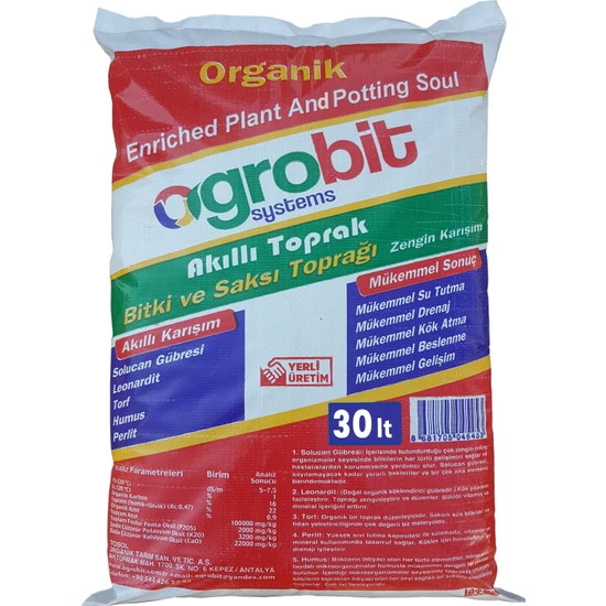 Agrobit Akıllı Toprak 30 lt Bitki ve Saksı Toprağı Solucan Gübresi Torf Humus Perlit Leonardit