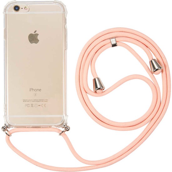 Fibaks Apple iPhone 6/6s Kılıf Ipli Boyun Askılı Köşe Korumalı Kapak Pudra