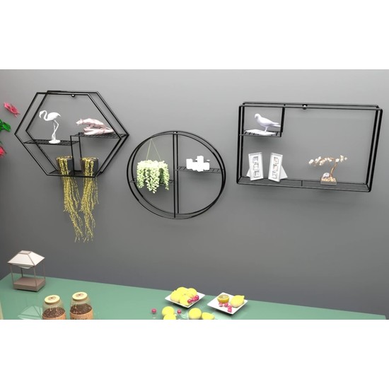 Larem Mobilya Dekoratif Tarz Duvar Rafı 3 Adet Geometrik Fiyatı