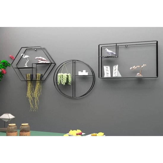 Larem Mobilya Dekoratif Tarz Duvar Rafı 3 Adet Geometrik Fiyatı