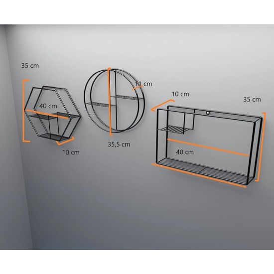 Larem Mobilya Dekoratif Tarz Duvar Rafı 3 Adet Geometrik Larem Mobilya Dekoratif Tarz Duvar Rafı 3 Adet Geometrik