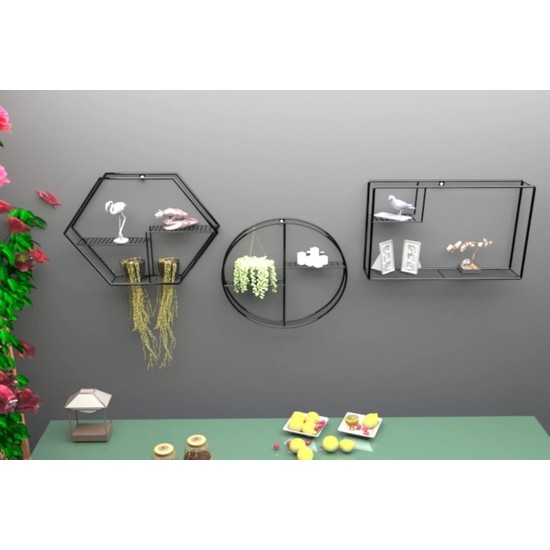 Larem Mobilya Dekoratif Tarz Duvar Rafı 3 Adet Geometrik Fiyatı