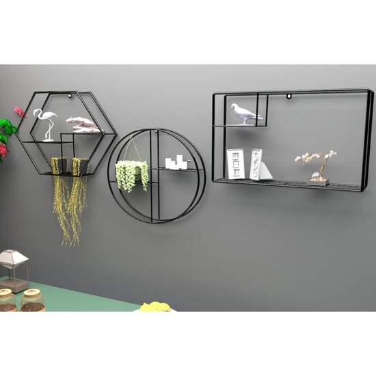 Larem Mobilya Dekoratif Tarz Duvar Rafı 3 Adet Geometrik Fiyatı