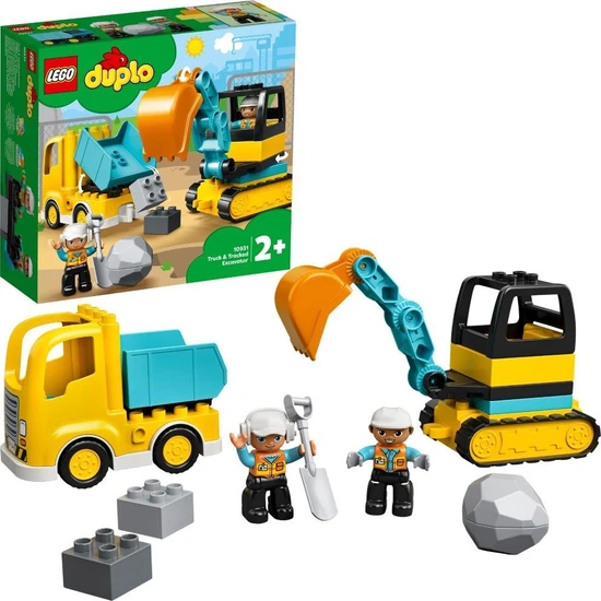 LEGO® DUPLO® İnşaat Kamyonu ve Paletli Kazıcı 10931 - 2 Yaş ve Üzeri Çocuklar için Kazıcı ve Damperli Kamyon İçeren Eğitici Yapım Seti (20 Parça)