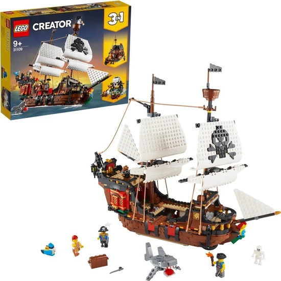 LEGO® Creator 3’ü 1 Arada Korsan Gemisi 31109- 9 Yaş ve Üzeri İçin Korsan Hanı ve Kafatası Adası Modeli İçeren Yaratıcı Oyuncak Yapım Seti (1260 Parça)