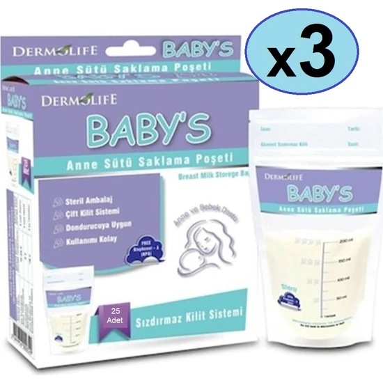 Dermolife Baby's Anne Sütü Saklama Poşeti 20 Adet - 3 Kutu