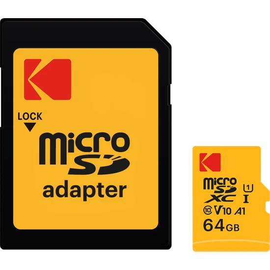 Kodak V10 A1 Premium Performans 64GB microSDXC-I UHS-I U1 Micro SD Kart + SD Adaptör