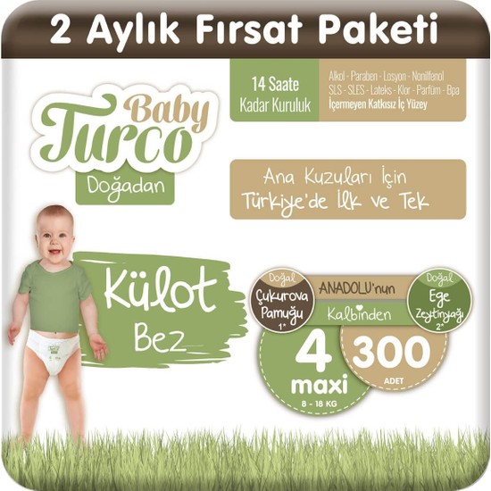 Baby Turco Doğadan Külot Bez 4 Numara Maxi 300�lü Fiyatı