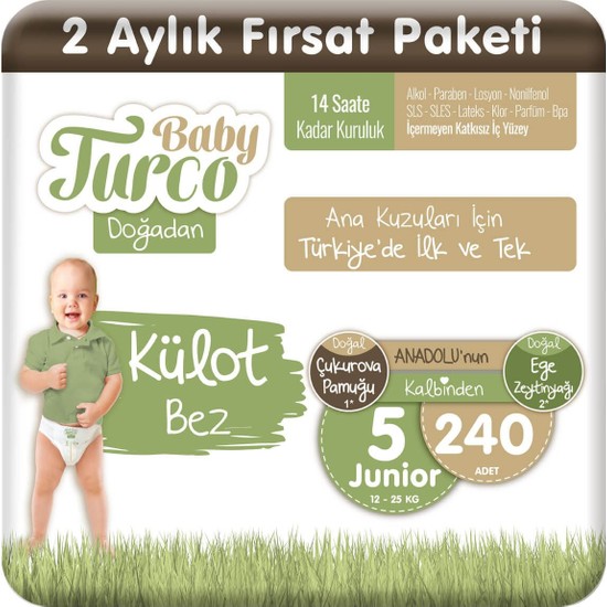 Baby Turco Doğadan Külot Bez 5 Numara Junıor 240'lı
