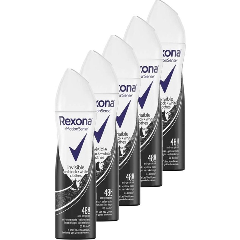 Rexona Invisible On Black + White Clothes 48H Kadın Deodorant 150 ml 5'li Paket