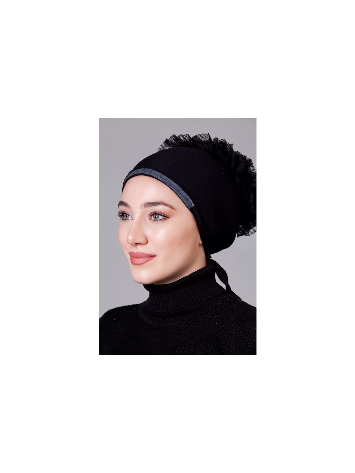 Nanak Siyah Likralı Fırfırlı Kaymayan Bone - Görsel 3