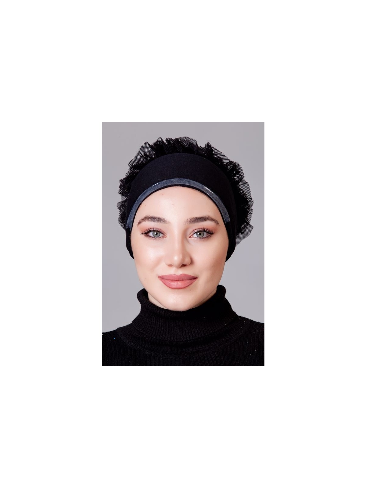 Nanak Siyah Likralı Fırfırlı Kaymayan Bone - Görsel 4