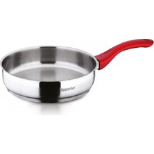 Hascevher Sürme Çelik Tava 24X6 cm - Kırmızı Kulp