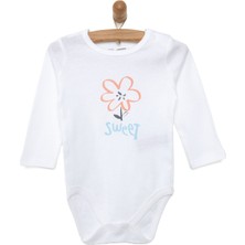 HelloBaby Baskılı Beyaz Uzun Kol Body Kız Bebek