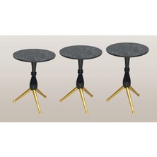 Bengi Ticaret Brc Zigon Sehpa Çatal Model Ahşap Ayak Gold Renk Düz Siyah Temper Cam El Yapım