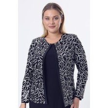 Ladies First Büyük Beden 3812 Lacirt Ceket+Bluz Takım