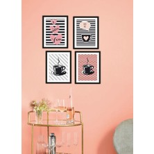 Trend Poster 4 Parça Mutfak Ev Dekarasyon Çerçeve Görünümlü Ahşap Arkası Yapışkanlı Mdf Tablo Çoklu