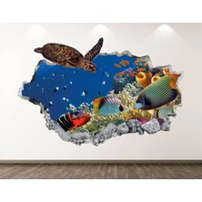 Kt Grup Büyük Akvaryum Balıklar ve Deniz Canlıları Full Hd Baskı 3D Duvar Sticker