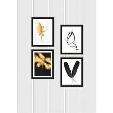 Trend Poster 4 Parça Mutfak Salon Ev Dekorasyon Çerçeve Görünümlü Arkası Yapışkanlı Ahşap Mdf Tablo Set