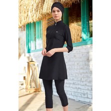 Adasea Kadın Likralı Yarı Kapalı Tesettür Mayo 3400 Siyah