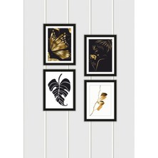 Trend Poster 4 Parça Mutfak Ev Dekorasyon Çerçeve Görünümlü Arkası Yapışkanlı Ahşap Mdf Tablo Set