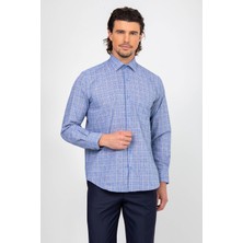 Erkek Mavi Uzun Kol Kareli Regular Fit Gömlek