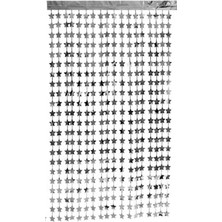 Dizayn Parti Evi Arka Fon Gümüş Renk Yıldız Şekilli Metalize Saçaklı Arka Fon Perde