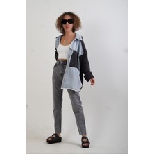 Zelish My Sister Antrasit Paçası Dikişsiz Mom Fit Jean Pantolon