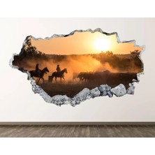 Kt Grup Mustang Vahşi Atlar Full Hd Baskı 3D Modern Duvar Sticker