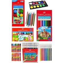 Glanart Öğrenci Boyama Seti Faber 12 Renk Sulu Boya Kuru Boya Pastel Boya Keçeli Kalem 12'li Boya Set