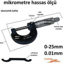 Yıldırım Nalbur Mikrometre 0-25 mm Kalite Kumpas Mikro Metre Aleti Hassas Ölçü