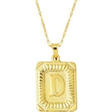 Bilezikci D Harf Kolye 14 Ayar Kare Altın Plakalı