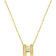 Bilezikci Taşlı H Harfli Minimal Harf Kolye Altın