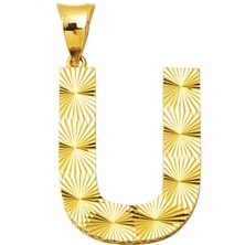 Bilezikci 14 Ayar Altın Işlemeli U Harf Kolye Ucu