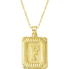 Bilezikci F Harf Kolye 14 Ayar Kare Altın Plakalı