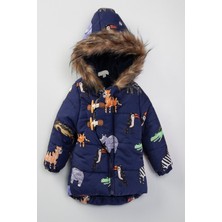 Podium Giyim Bebek Sevimli Hayvanlar Figürlü Kışlık Iç Astarı Kürklü Kapüşonu Varaklı Kışlık Mont