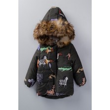 Podium Giyim Bebek Sevimli Hayvanlar Figürlü Kışlık Iç Astarı Kürklü Kapüşonu Varaklı Kışlık Mont