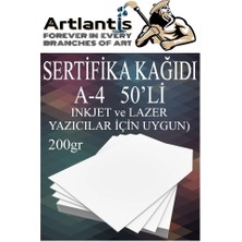 Artlantis A4 Sertifika Kağıdı Kalın 50 Adet Gramajlı Fotokopi Kağıdı 200 gr Tüm Yazıcılara Uyumlu 21X29.7 cm Kalın Baskı Kağıdı