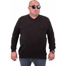 Moc Grande Mocgrande Büyük Beden Erkek Selanik V Yaka Classic Sweat Siyah Uzun Kol Düz Renk 23201