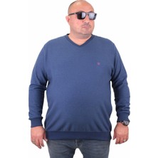 Moc Grande Mocgrande Büyük Beden Selanik V Yaka Classic Sweat 23201 Marin